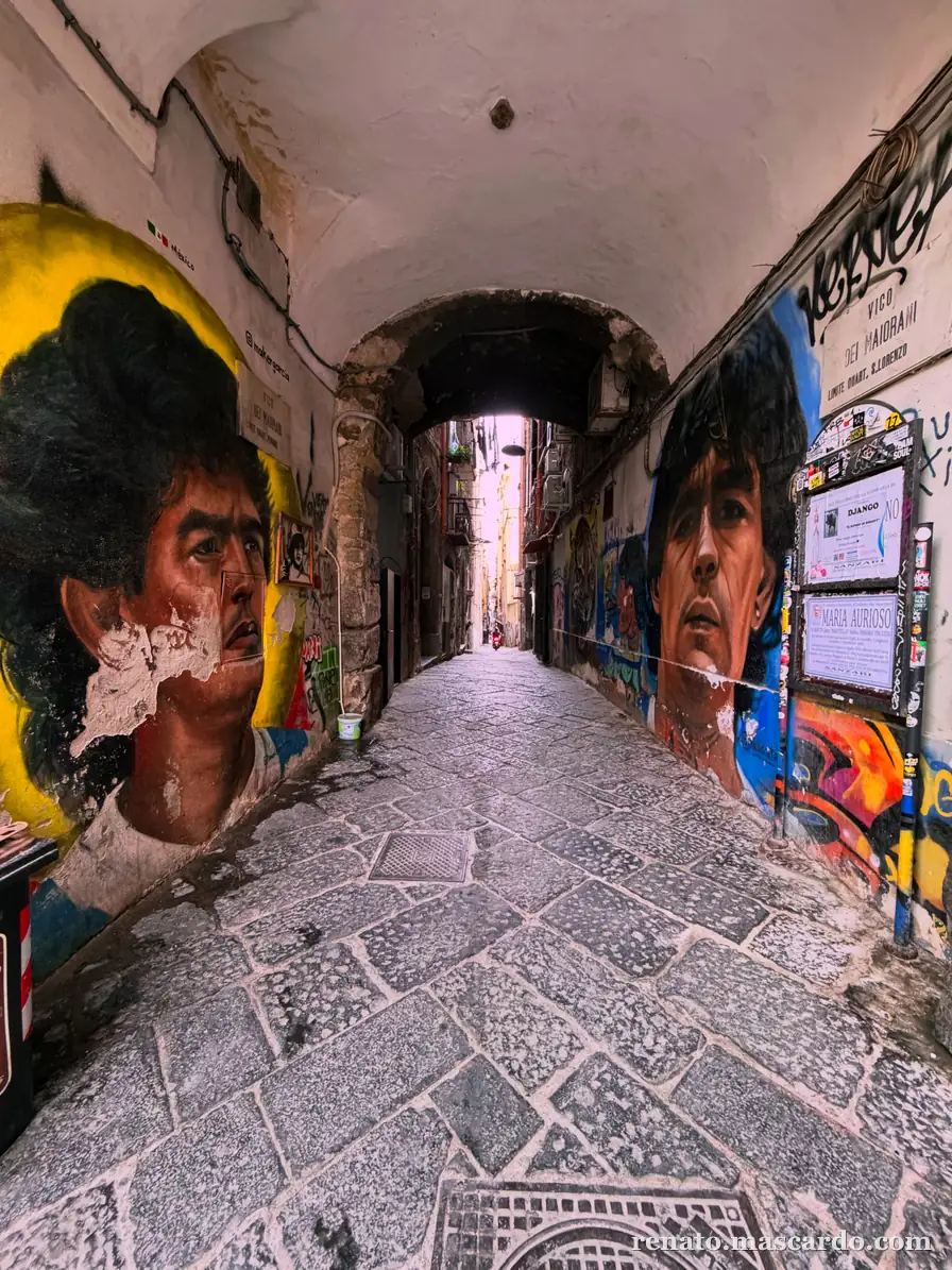 Maradona murals in a Naples alley